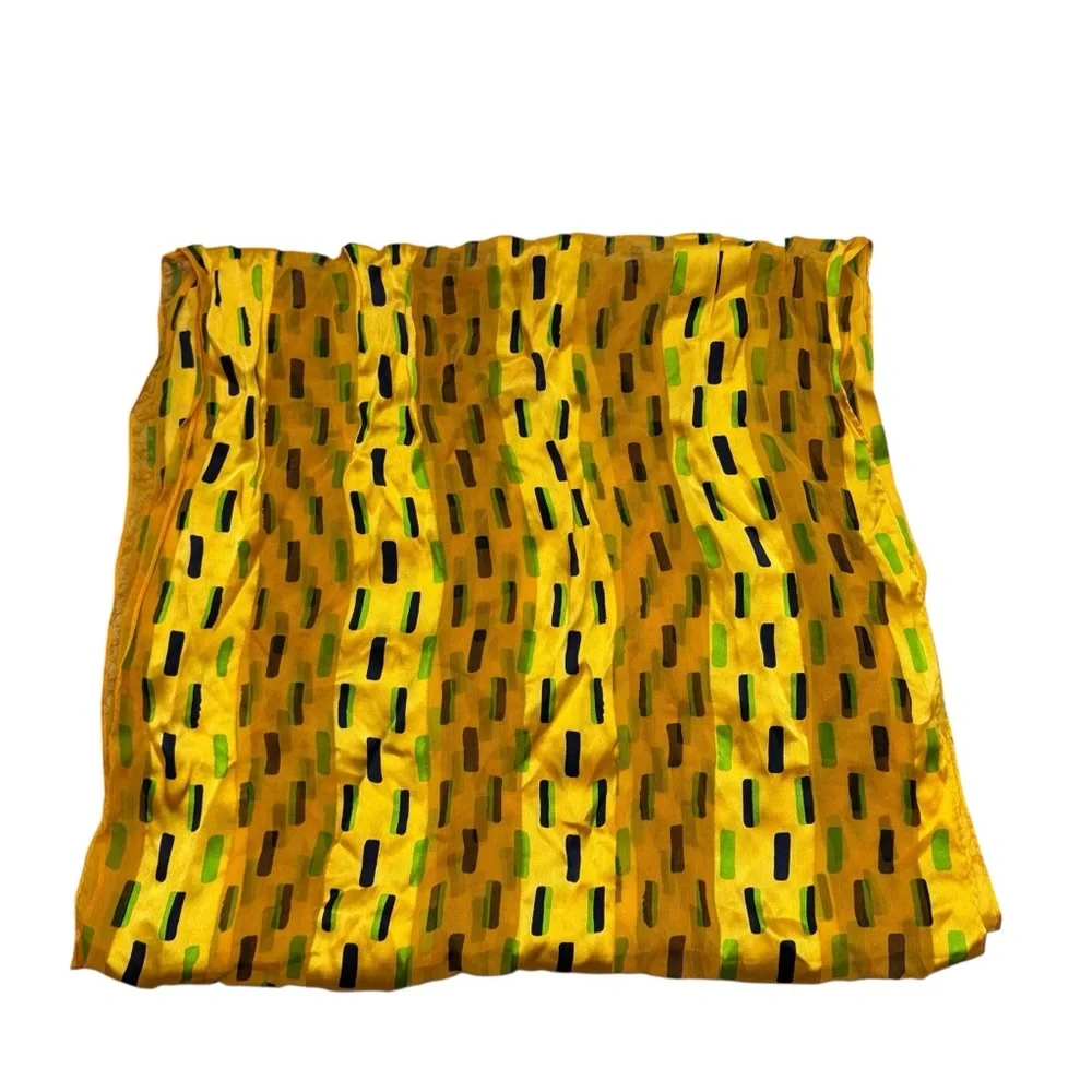 Ladies Vintage Hiroko‎ Kapp 100% Silk Neck Scarf, Yellow, Green and Black